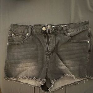 Indigo Rein Black Jean Shorts with Frayed Hem